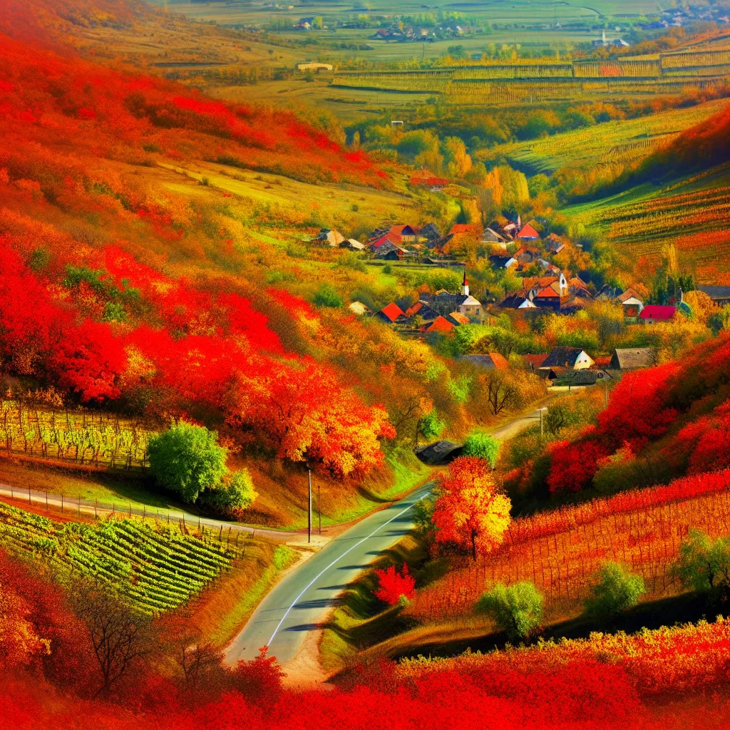 Őszi borvidék és színes lombkoronák panorámája